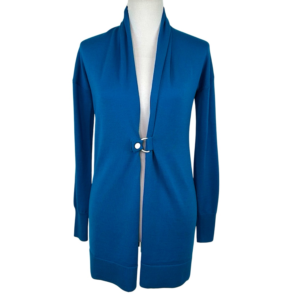 Worth Wool Knit Cobalt Blue One Button Clasp Cardigan Sweater Xp / Small Petite
